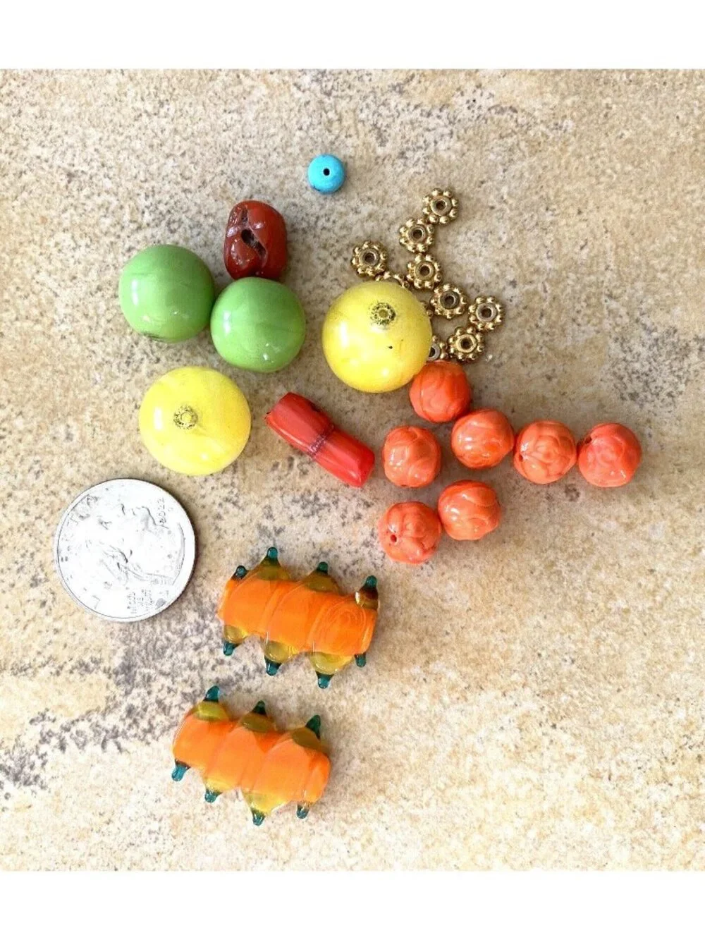 Bead Lot Handblown Glass /Spacers /1940s Beads/Coral/Turquoise Bead (VB2)